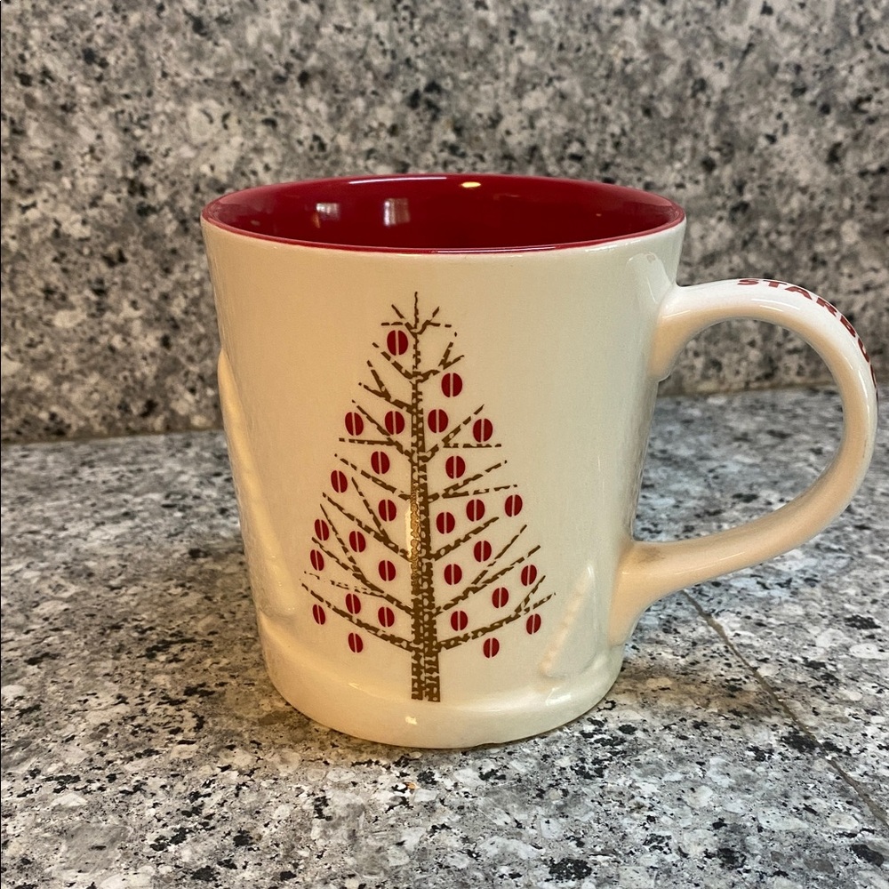 Starbucks 2008 Christmas Tree Deer 14oz Holiday Coffee Tea Mug Red White 3D